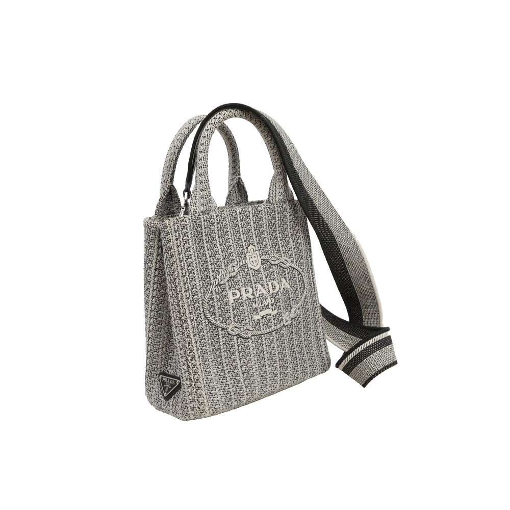 Prada Ricamo Jacquard Logo Embroidered Black Talco Leather Tote Shoulder Bag - Picture 2 of 16